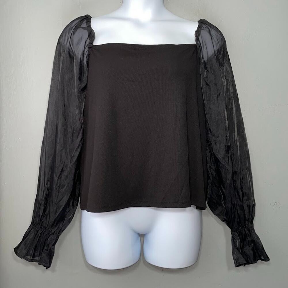 Eloquii Elements Sz 22 24 Black Sheer Bishop Sleeve Whimsigoth Dark Romantic Top